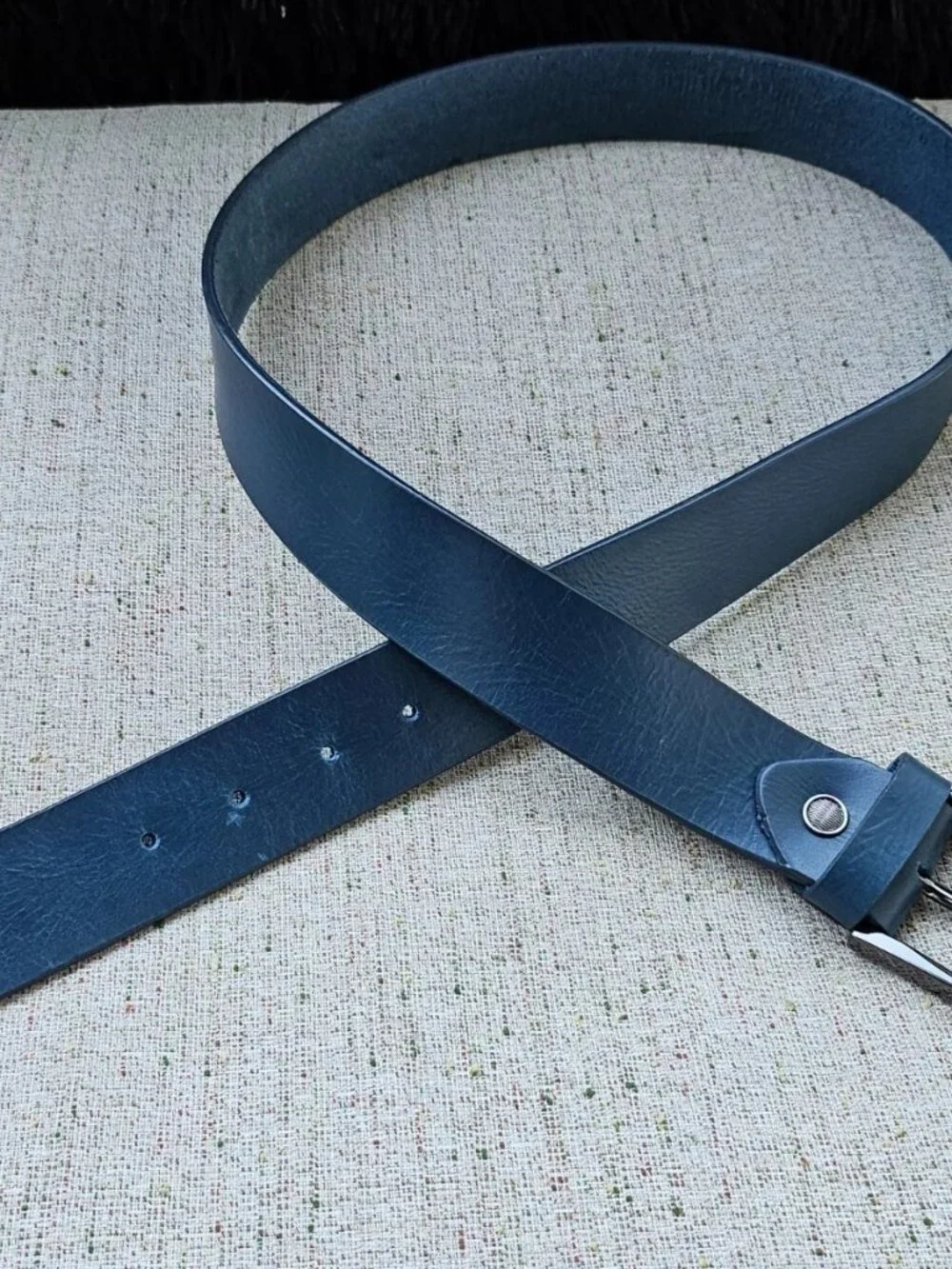 Blue Belt Genuine Leather Waistband Unisex Belt Pin Buckle Handmade Size 36 New